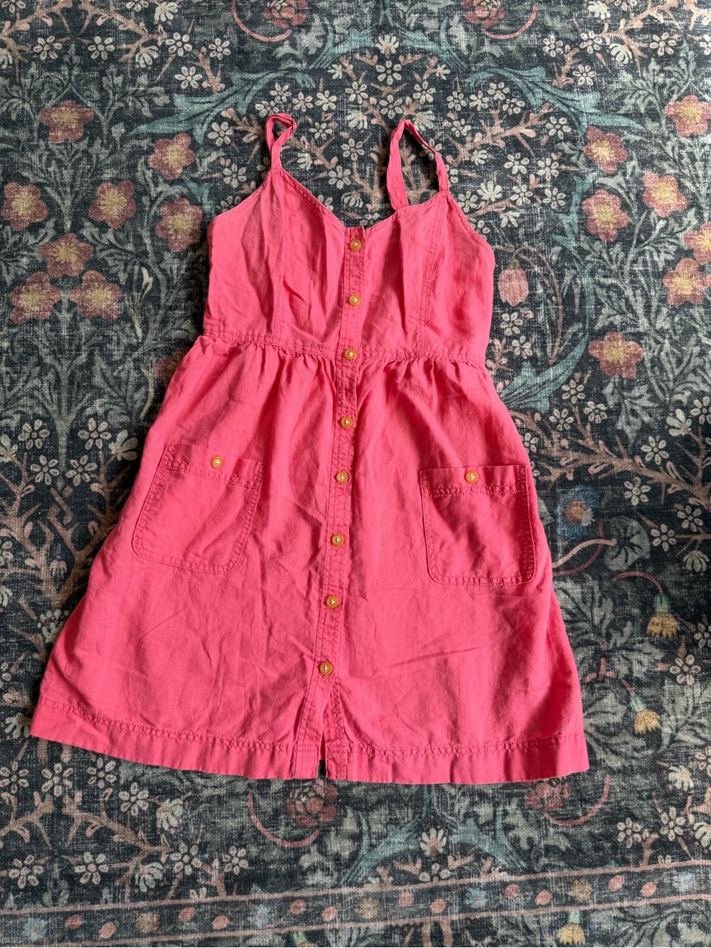 aerie Pink Button-Front linen Sundress with Pockets